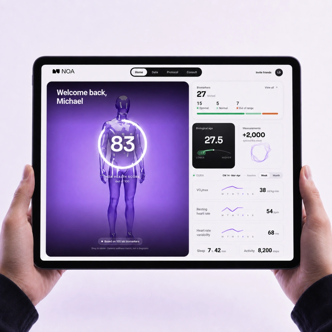 Die NOA-App auf einem Tablet